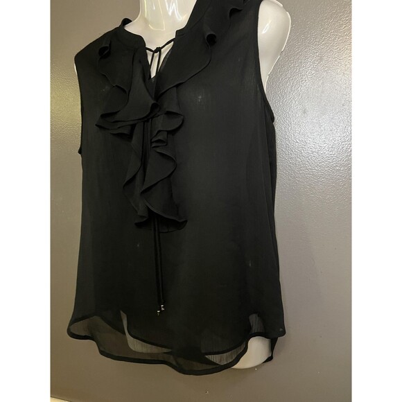 Tommy Hilfiger Blouse Womens Small Black Sheer Ruffle Sleeveless Top Chiffon - Picture 3 of 7